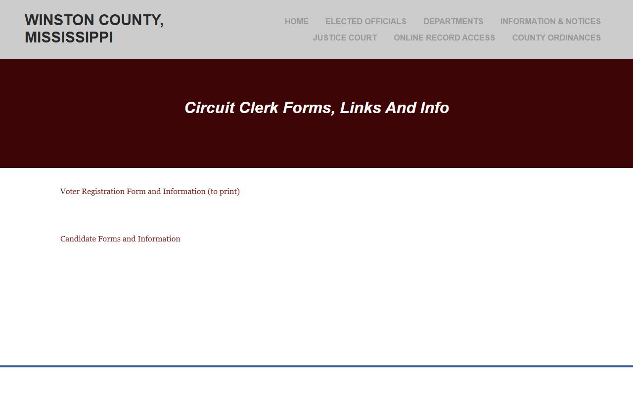 Winston County Circuit Clerk forms and information page