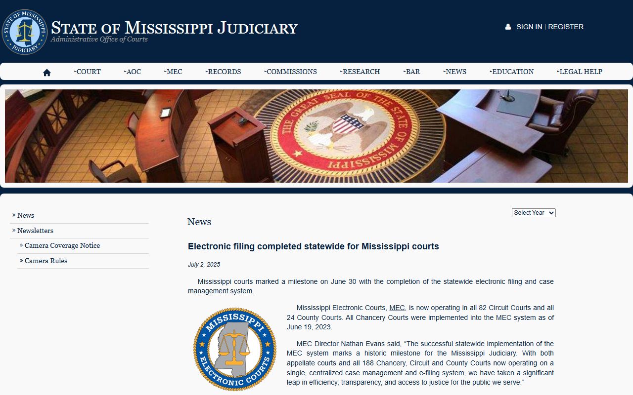 Mississippi statewide electronic filing news for Winston County court dockets