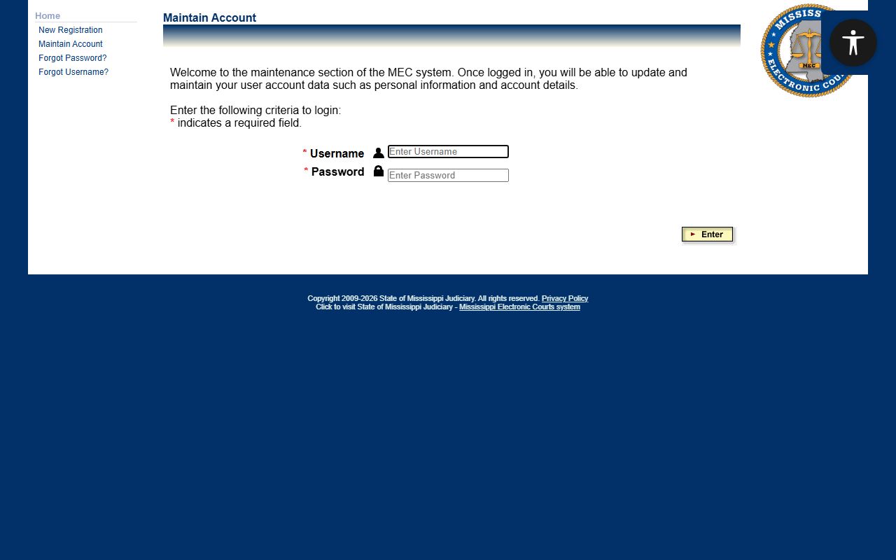 PAMEC public account registration for Winston County court records