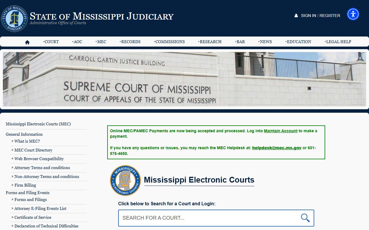 Mississippi Electronic Courts hub for Winston County court records
