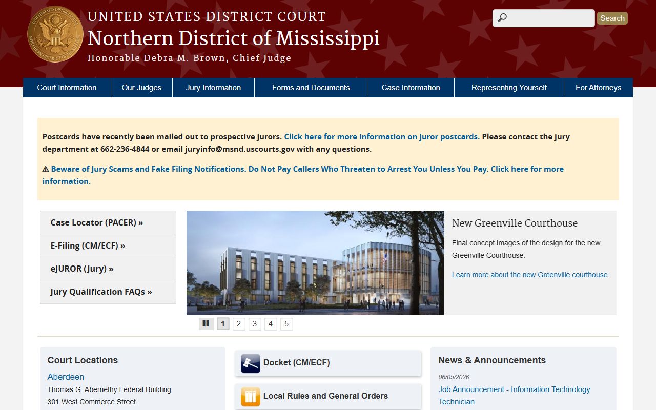 U.S. District Court for the Northern District of Mississippi serving Winston County court records