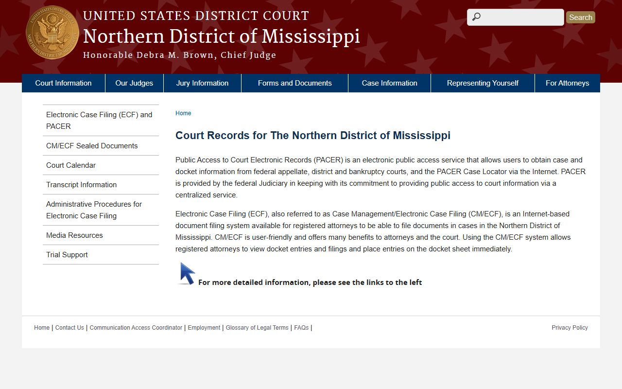 Northern District of Mississippi case information for Winston County federal court records