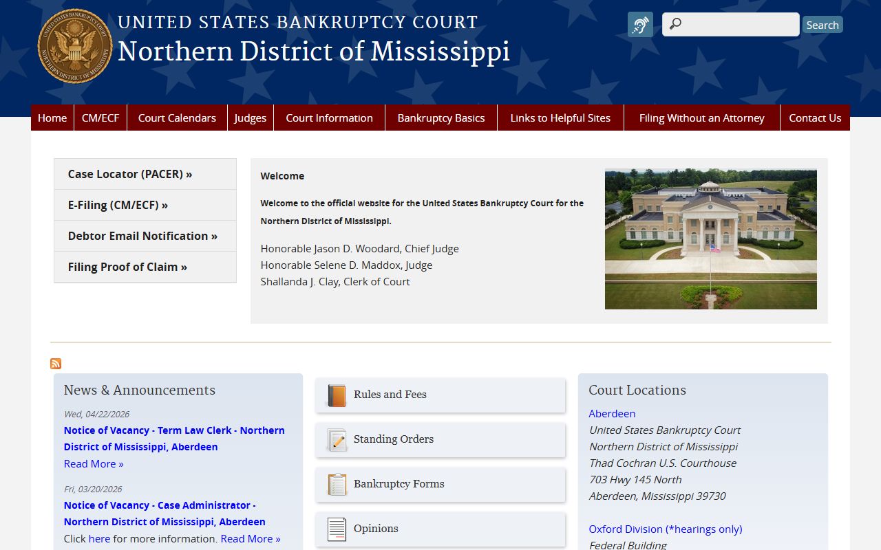 U.S. Bankruptcy Court for the Northern District of Mississippi for Winston County federal court records