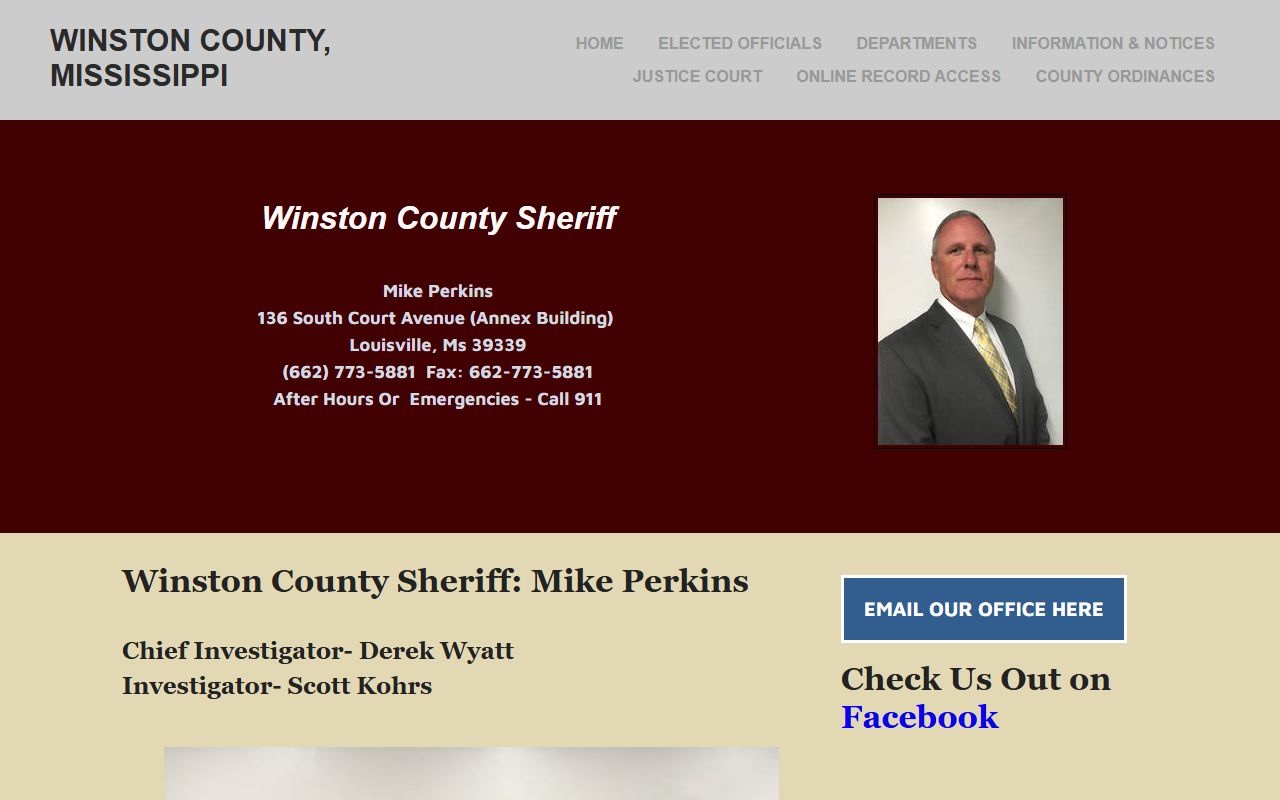 Winston County Sheriff page with court records and inmate lookup links