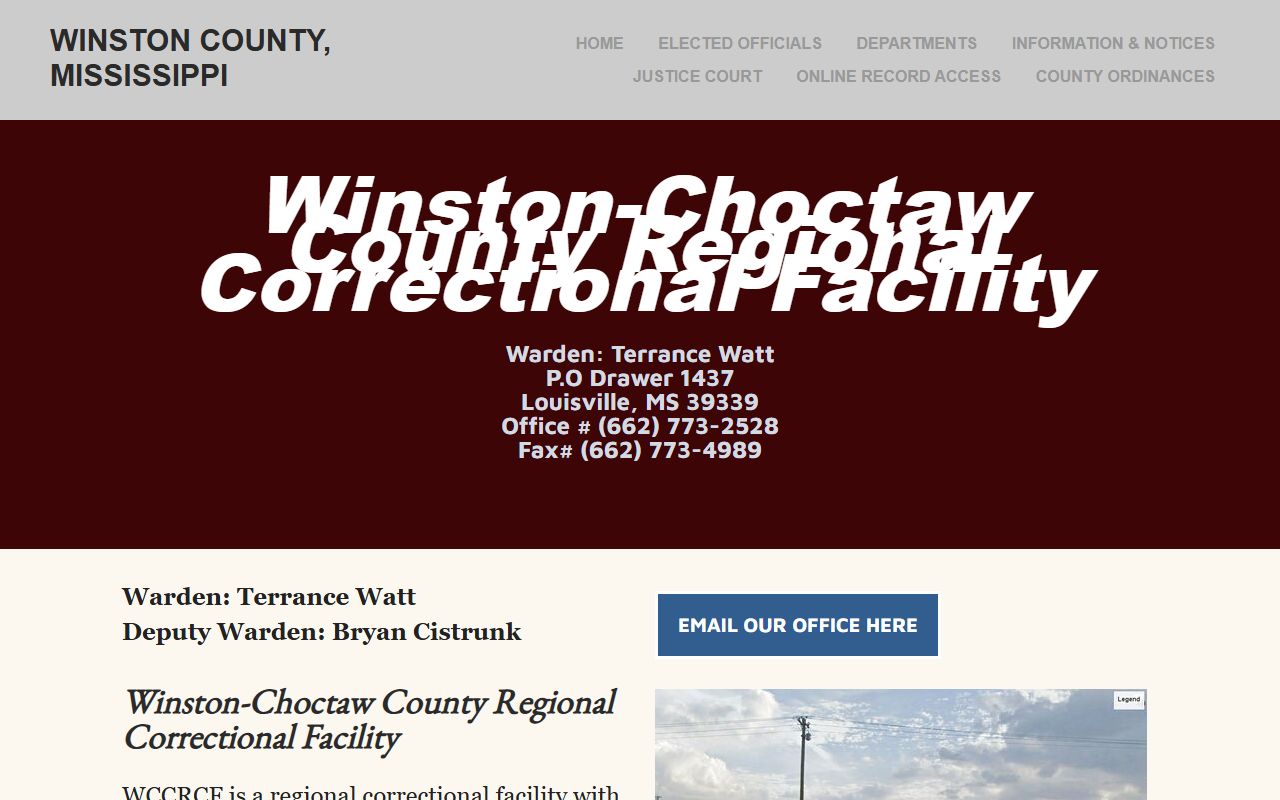 Winston County regional correctional facility page for inmate and custody information