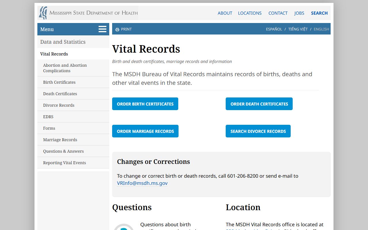 Winston County marriage records access through the MSDH vital records hub