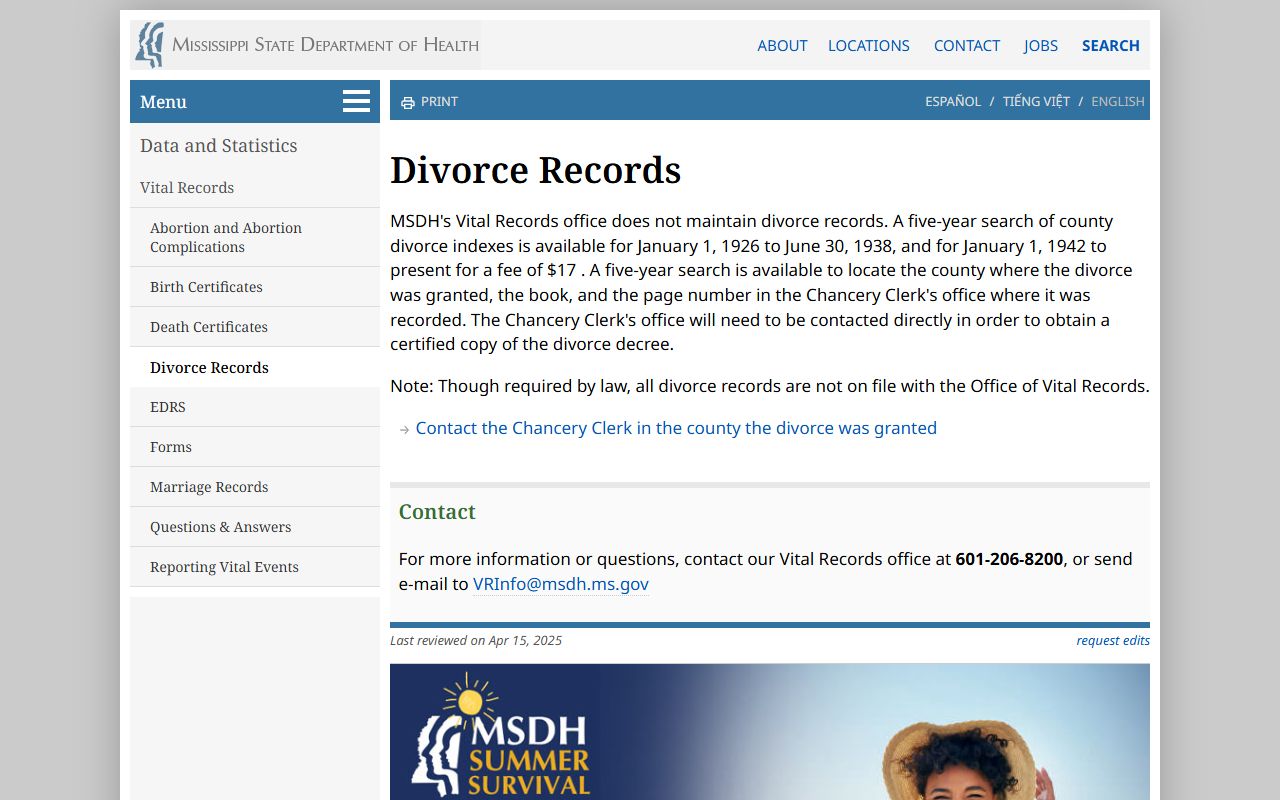 Winston County divorce records index search on the MSDH divorce records page