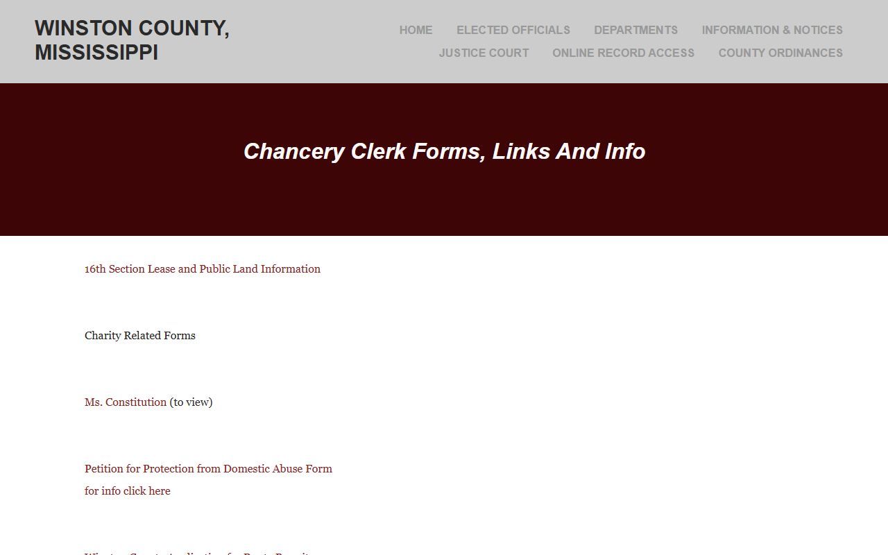 Winston County Chancery Clerk forms and information for probate records