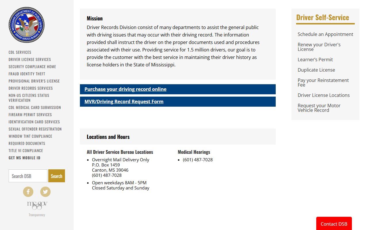 Winston County traffic court records and Mississippi DPS Driver Records Division services