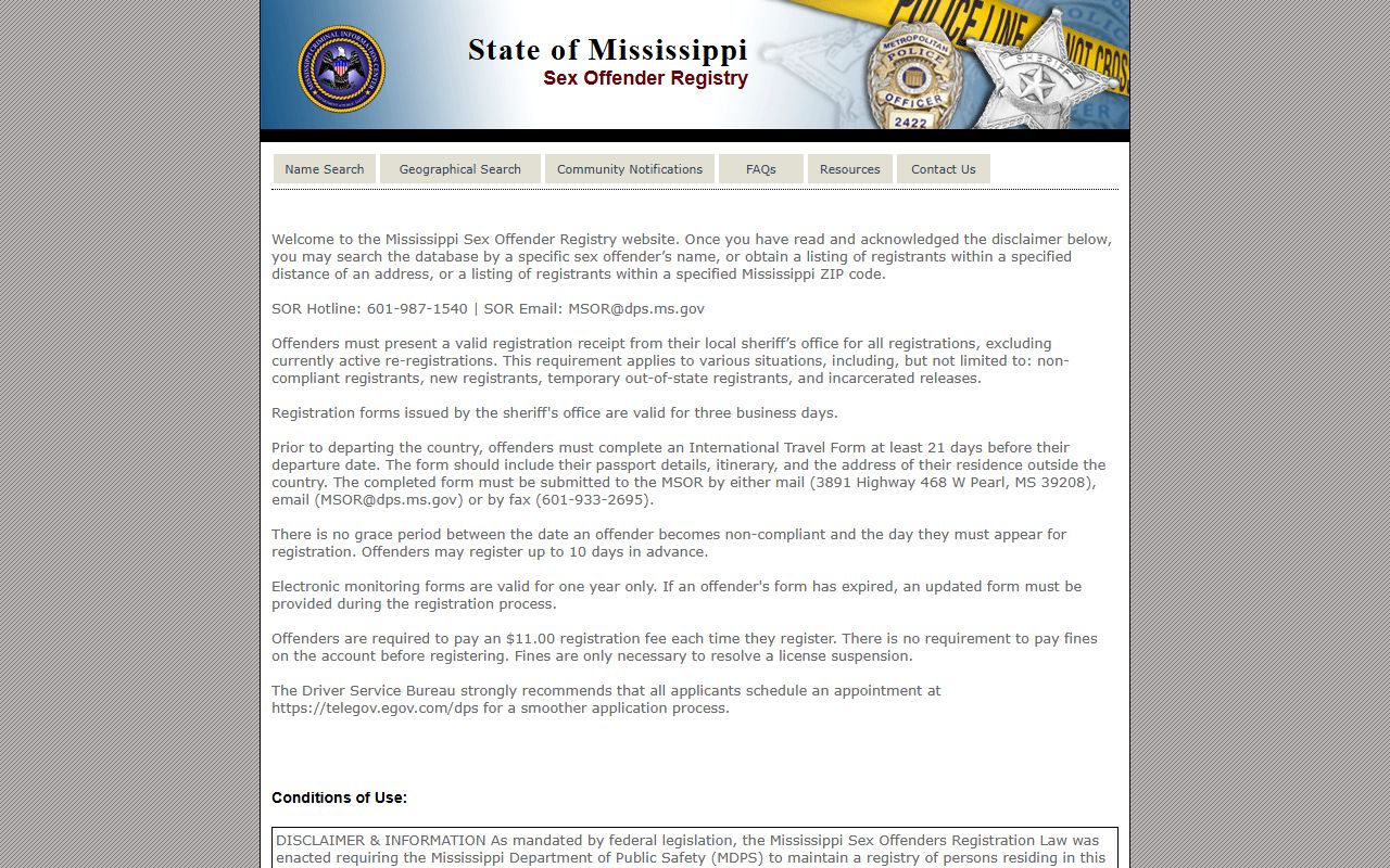 Mississippi sex offender registry search used alongside Winston County warrant checks